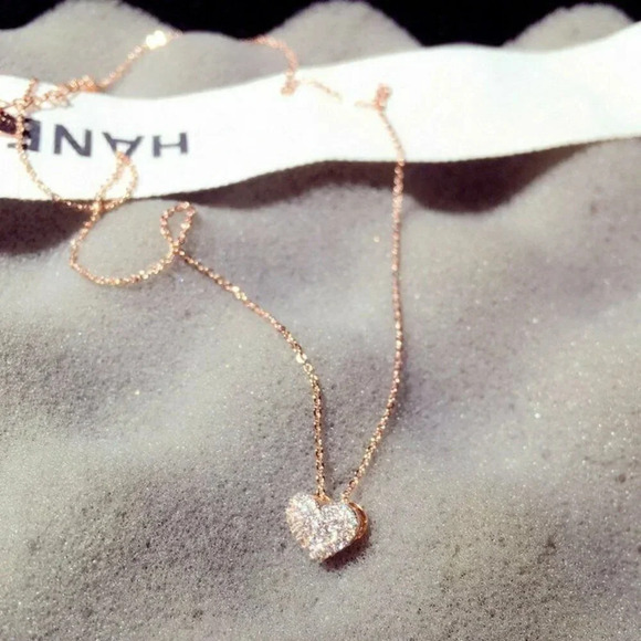 S925 Rose Gold Diamond Heart Necklace - Picture 2 of 3